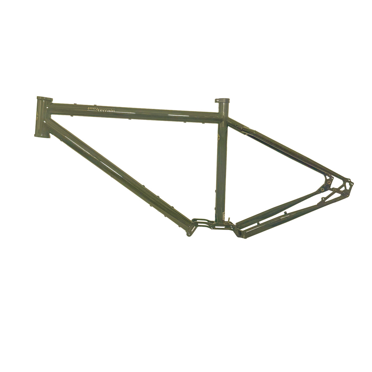 Tout Terrain Outback Xplore II 29 frameset in Black Olive, non-drive-side view of the Pinion steel frame